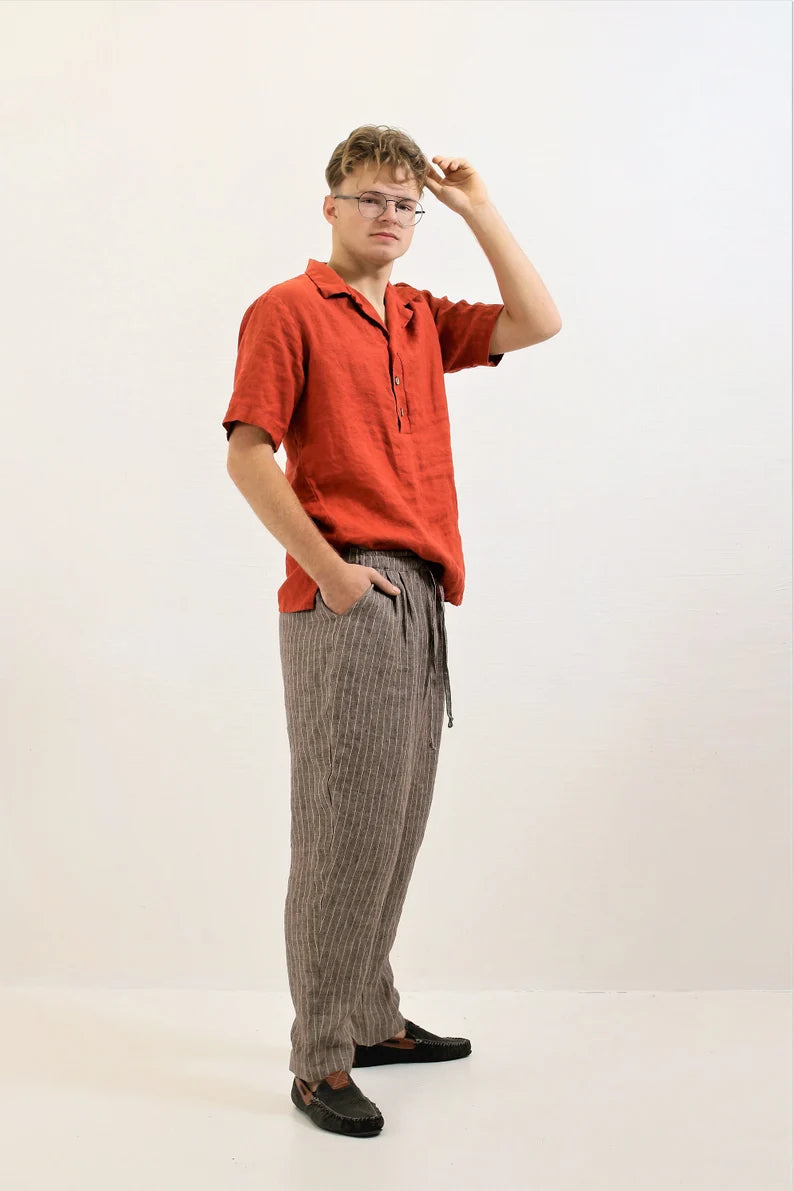 Handmade Orange Linen Shirt – Bold & Breathable Style