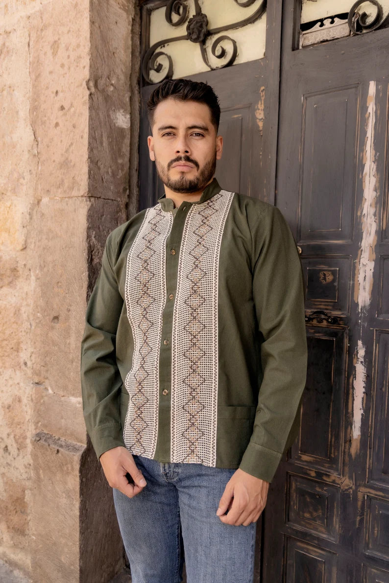 Handmade Men's Cotton Shirt with New Design Embroidered Detailing