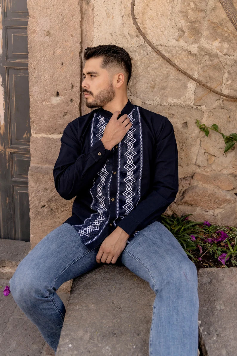 Handmade Men's Cotton Shirt with New Design Embroidered Detailing