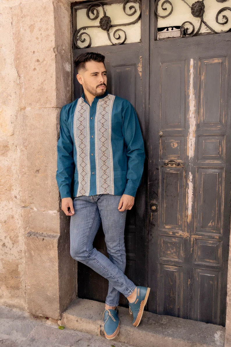 Handmade Men's Cotton Shirt with New Design Embroidered Detailing