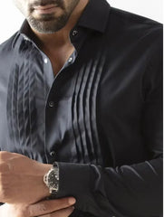 Pure Elegance: Pintex Dress Shirt for Men - White & Black Regular Fit