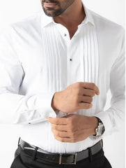 Pure Elegance: Pintex Dress Shirt for Men - White & Black Regular Fit